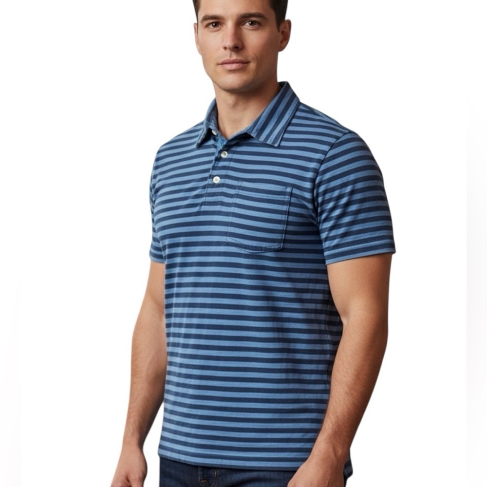 American Eagle Outfitters Men's Blue Striped Golf style shirt in a size S